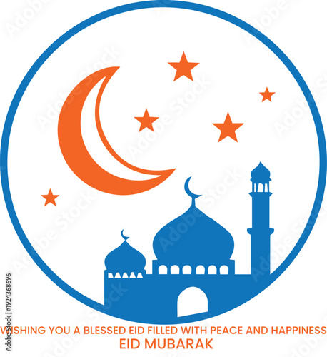 Eid Mubarak greeting card with mosque silhouette and Islamic architectural vector illustration inspired by Asian and Istanbul culture