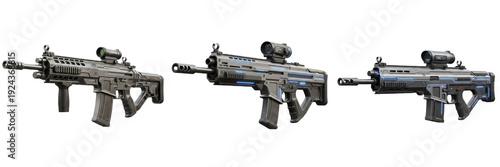Tableau sur toile Game assault rifle isolated on white background no shadow, tactical automatic ri