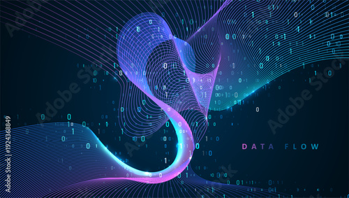 Particles dynamic line flow. Big data code representation. Data connection speed line. Futuristic network representation. Graphic concept for your design