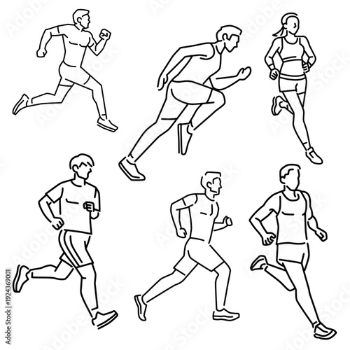 People running in different poses for fitness and exercise