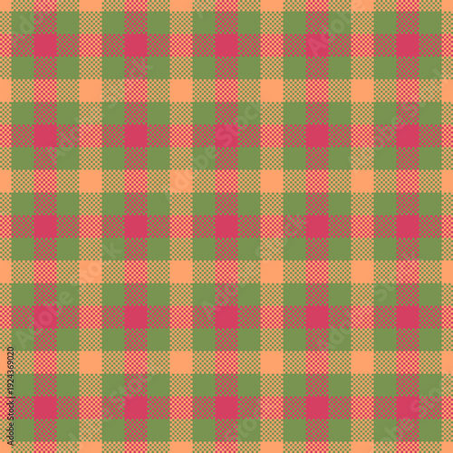 Elegance texture tartan background, customize fabric check plaid. Tie seamless vector pattern textile in green and orange colors.