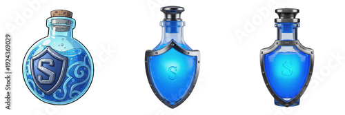 Billede på lærred Fantasy game shield potion isolated on white background no shadow, RPG defensive
