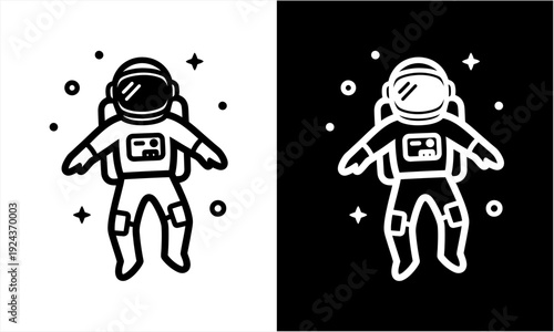 Astronaut floating in space line art illustration.