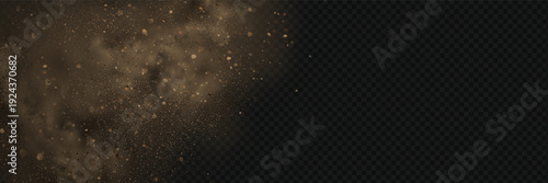 Realistic vector background of sandy smoke clouds and fine dust particles swirling in a desert storm. 