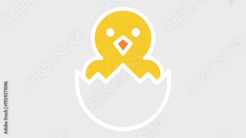 Minimalist yellow chick hatching from egg icon simple geometric design
