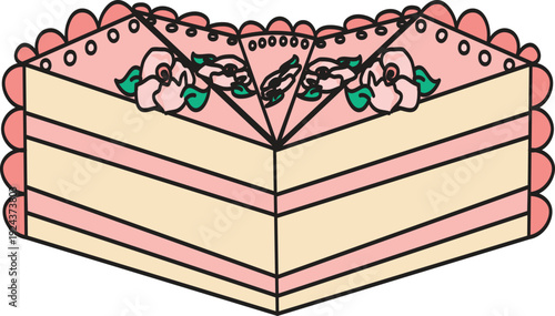 A colorful illustration depicts a slice of watermelon shaped like a layered cake with floral decorations high quality professional detailed modern