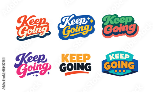 Clean modern holiday banner illustration displaying modern lettering logo set for Keep Going ready for commercial use, six