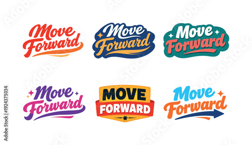 Clean flat holiday banner set illustration featuring modern lettering logo set for Move Forward designed for stock marketplaces,