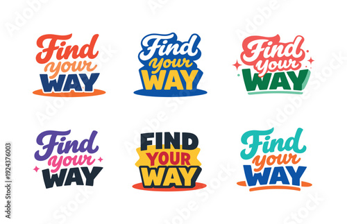 Clean modern holiday banner illustration displaying modern lettering logo set for Find Your Way ready for commercial use, six