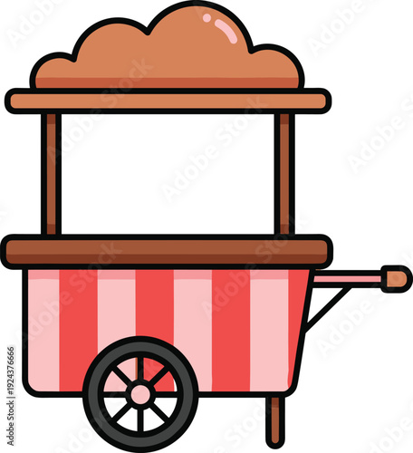 Colorful ice cream cart with a large scoop of ice cream on top isolated on transparent background, Vector