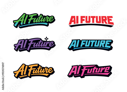 Modern flat holiday banner design highlighting modern lettering logo set for AI Future, high-demand commercial lettering bundle