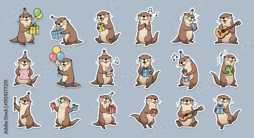 A whimsical collection of animated squirrels in various playful and dynamic poses isolated on transparent background, Vector
