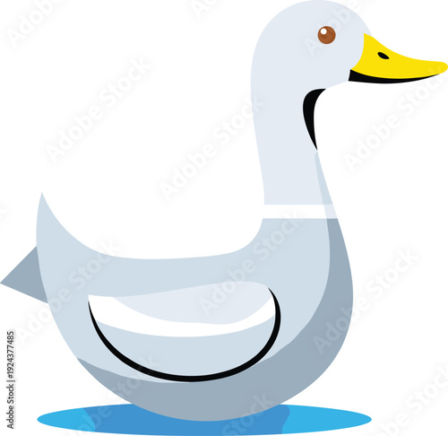 A stylized cartoon duck floating serenely on calm blue water isolated on transparent background, Vector