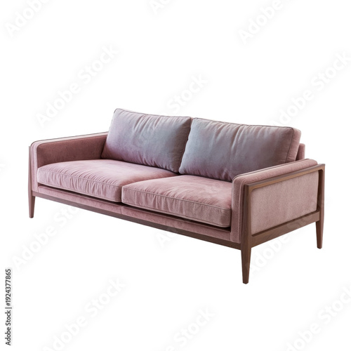 Sofa in Light Pink Color With Cushions Placed on a Wooden Floor in a Room