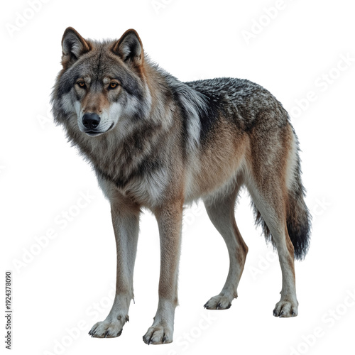 Wolf Standing in a Natural Pose With a Focused Expression in a Simple Background