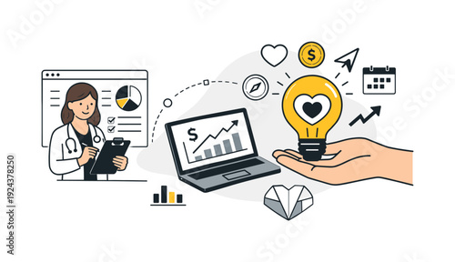 Modern minimal flat vector conceptual collage, crisp hard edges, consistent THIN outline stroke, rounded corners where needed,