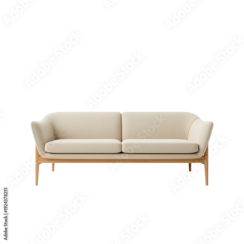 Soft Couch With Light Fabric and Wooden Legs in Modern Living Room Setting