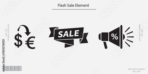 Sale Icons Discount Megaphone Currency Percent Set