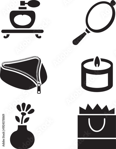 Set of perfume and beauty icons. collection of cosmetics and personal care products symbols