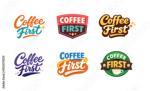 Clean modern holiday banner illustration displaying modern lettering logo set for Coffee First, professional logo-style