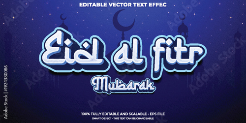 Eid al Fitr Mubarak Editable Text Effect with Mosque Silhouette
