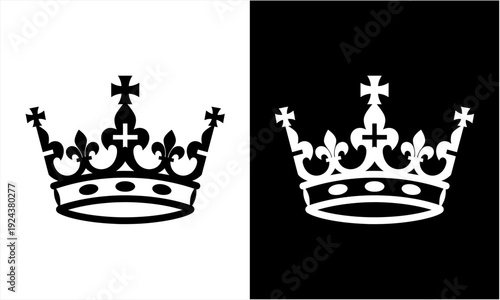 Elegant Royal Crown Vector Illustration in Black and White.