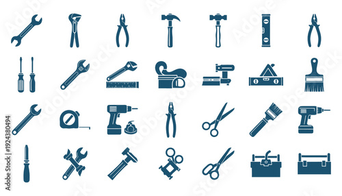 Collection of various hand tools and equipment icons