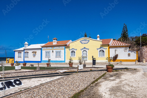 Matadouro beach in Ericeira, Portugal with beautiful touristic resorts, sandy beach and best surf conditions