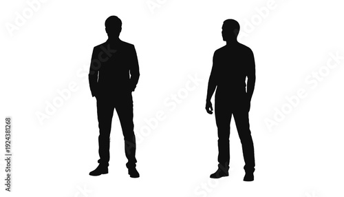 Two male silhouettes standing side by side in a neutral pose