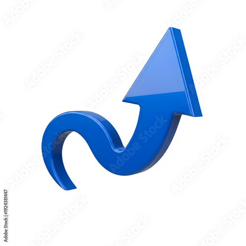 Blue upward arrow with swirl isolated on a transparent background