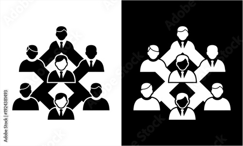 Hierarchical business structure with people icons representing team organization.