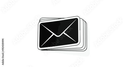 Stack of envelopes with white outlines on black background, communication concept, mail, messaging, symbol