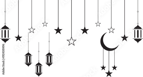 Islamic lanterns crescent moon stars silhouette PNG clipart transparent background for ramadan eid