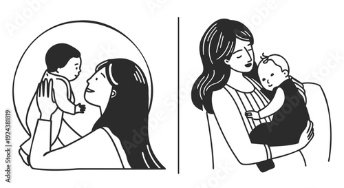 Mother and child bonding moments in different stages of growth