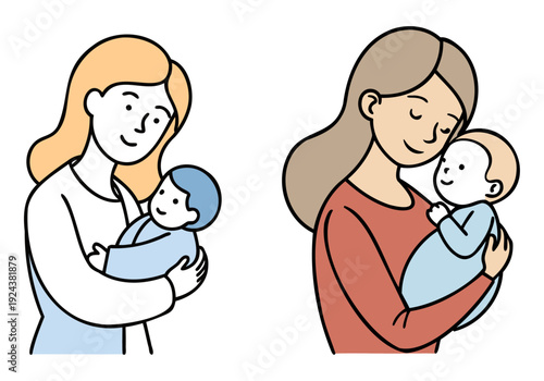 Two women holding newborn babies in a caring and nurturing manner