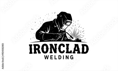Ironclad Welding Logo with Welder in Action.