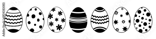 Easter Egg Icon Set Isolated on Transparent Background. Black and white Easter Egg Vector Symbols