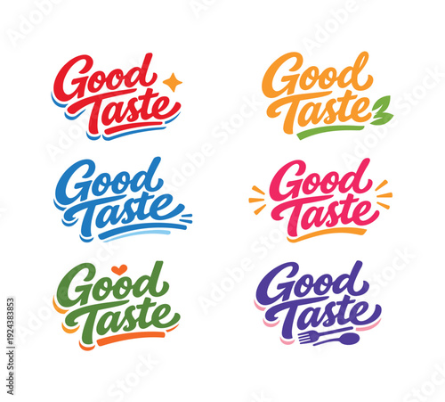 Modern flat holiday banner design highlighting modern lettering logo set for Good Taste, high-demand commercial lettering bundle