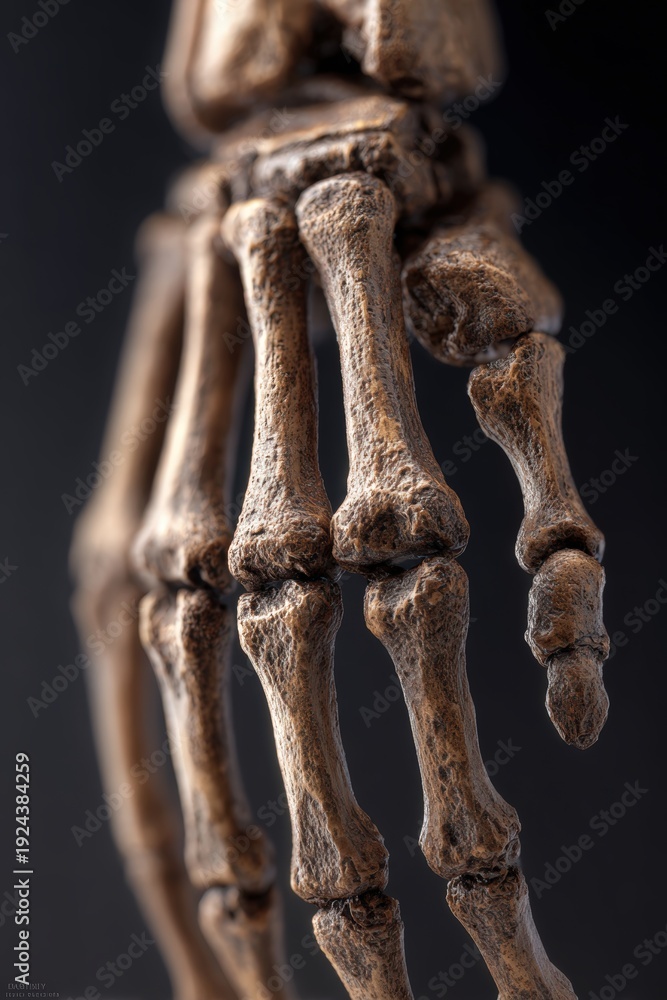 Fototapeta premium Macro Portrait of Skeleton Wrist Joint with Fine Bone Texture in Studio Lighting