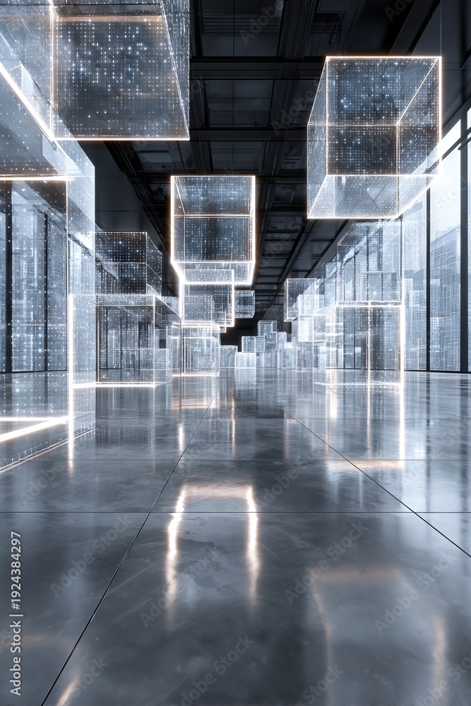 custom made wallpaper toronto digitalAbstract Business Technology Visualization with Transparent Cubes in Modern Space