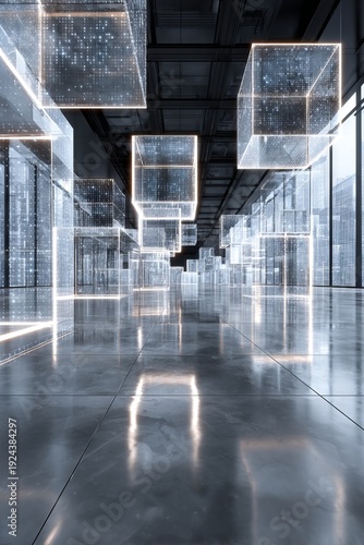 Wallpaper Mural Abstract Business Technology Visualization with Transparent Cubes in Modern Space Torontodigital.ca