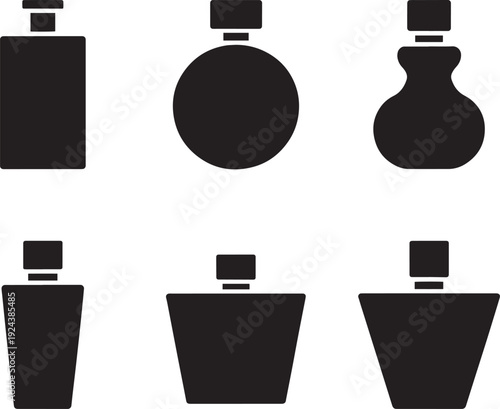 Collection of black perfume bottle silhouettes diverse shapes vector