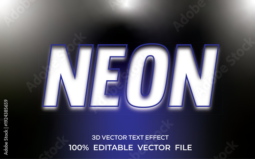 Neon 3D Vector Text Effect Word NEON with Blue Glow, Neon 3ed text effect, Neon editable 3ed text vector