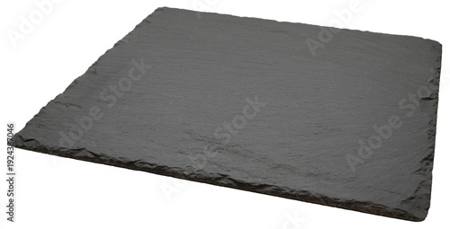 Empty black square slate plate isolated on white background