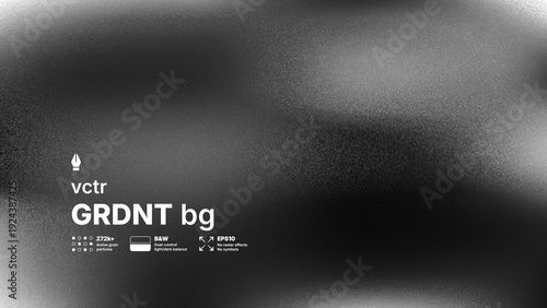 Abstract black and white vector background with high detailed noise texture and blurred gradient effect. Modern grayscale silver grainy overlay for industrial or brutalist design concepts.