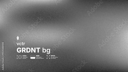 Abstract black and white vector background with high detailed noise texture and blurred gradient effect. Modern grayscale silver grainy overlay for industrial or brutalist design concepts.