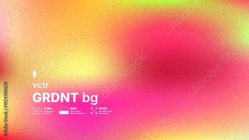 Cinematic grainy mesh vector gradient background with soft pink and yellow colors. Abstract textured wallpaper with digital noise and film dust overlay for retro design.