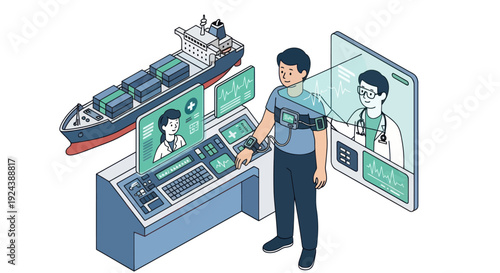Security personnel monitoring maritime operations on computer screens.
