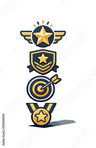 Sleek Geometric Badge. St arb adgesimple presented as aref ined up right product pose with cle anrecogniti onic onl ines positi