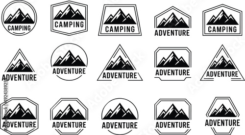 Camping adventure mountain badge logo collection vintage outdoor emblem vector set for travel hiking branding design